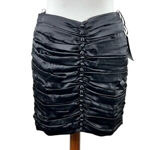 NWT Retrofete Ina Skirt Black Silk Ruched Mini Skirt M Whimsigoth Dark Fairy